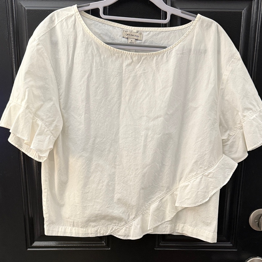 Calvin Klein Jeans Off-White Ruffle Blouse